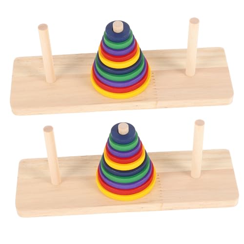 WOONEKY 2 Stück Holz Intelligentes Puzzle Spiel Farbenfrohes Hanoi Turm für Erwachsene und Ab Jahren Fördert Kreativität und Problemlösungsfähigkeiten von WOONEKY