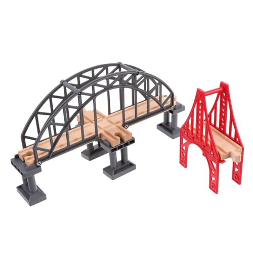 WOONEKY 2 Stück Holz Plastik Zugbrücke Stabiles Modell mit Brückenpfeilern Robustes Eisenbahn Zubehör für Schienen Passend für Holzeisenbahn von WOONEKY