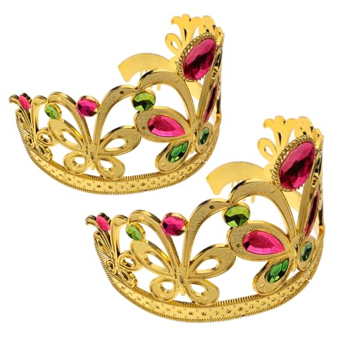 WOONEKY 2 Stück Kleine Kronen Haarschmuck mit Strass Goldene Prinzessin Krone Haarreifen für Party Karneval Kostüm Stabile Leichte Kopfdeko für Mädchen von WOONEKY