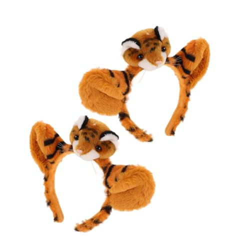WOONEKY 2 Stück Kuscheliges Tiger Ohren Stirnband Plüsch Tierkostüm Haarreif für Mädchen Party Fasching Karneval Halloween Verkleidung Accessoire Niedlich und Bequem für Kostümfeiern und von WOONEKY