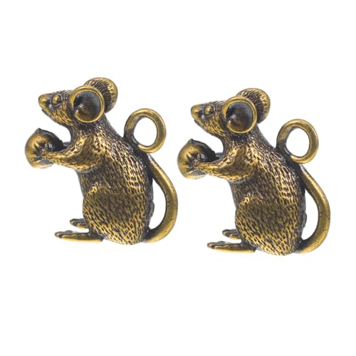 WOONEKY 2 Stück Messing Anhänger Miniatur Messing Rattenfigur für Schlüsselanhänger Handgefertigte Chinesische Tierkreiszeichen Langlebiges Sammlerornament für Büro und Zuhause von WOONEKY