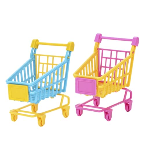 WOONEKY 2 Stück Mini Einkaufswagen Set aus PVC Teiliges Set für Rollenspiel Aufbewahrung von Spielsachen Puppen Mehr Farben Zufällig Für Kreative Spielstunden Zufällige Zufällige Farbe von WOONEKY