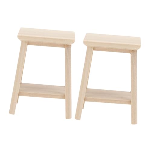 WOONEKY 2 Stück Miniatur Holz Hocker Stabile Mini Möbel für Puppenhaus Handgefertigte Miniaturhocker aus Langlebigem Holz als Puppenhaus Dekoration und Display Sitzbank von WOONEKY