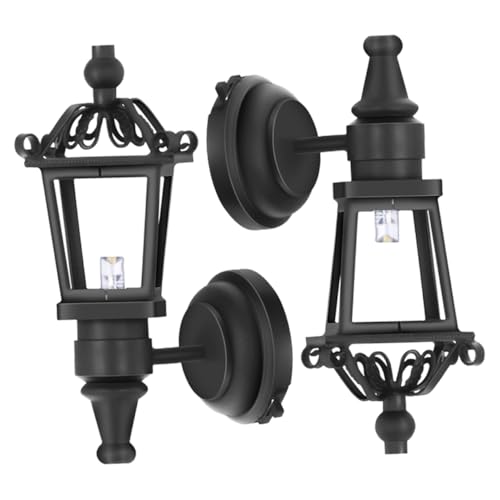 WOONEKY 2 Stück Miniatur LED Wandlampen Puppenhaus Wandleuchte Modellmöbel Schwarze Dekoration für Puppenstube Kinderzimmer Beleuchtung von WOONEKY