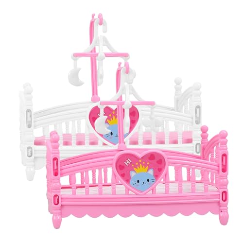 WOONEKY 2 Stück Miniatur Puppenhaus Babybett Teiliges aus Stabilem Realistische Miniatur für Puppenmöbel Schlafzimmer Langlebig als und Dekoration Zufällige Farbe von WOONEKY