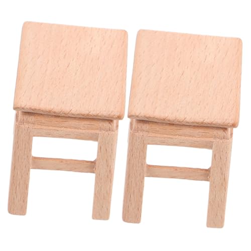 WOONEKY 2 Stück Miniatur Puppenhaus Hocker Kompakter Eleganter Holz Stuhl mit Realistischem Design Vielseitig für Puppenhäuser und Miniatur Wohnzimmer Dekoratives Möbel Zubehör von WOONEKY