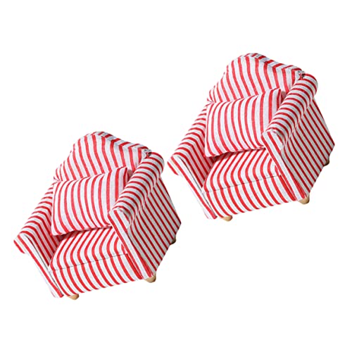 WOONEKY 2 Stück Miniatur Sofaset Teilig Rote und Weiße Streifen Puppenhaus Möbel für Realistisches für Kreativität und Fantasie von WOONEKY