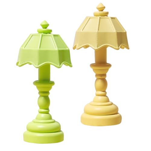 WOONEKY 2 Stück Miniatur Tischlampe Retro Puppenhaus Tischleuchte für Dekoration Grünes Gelbes Modell für Miniaturwohnungen und Kreative DIY Projekte von WOONEKY