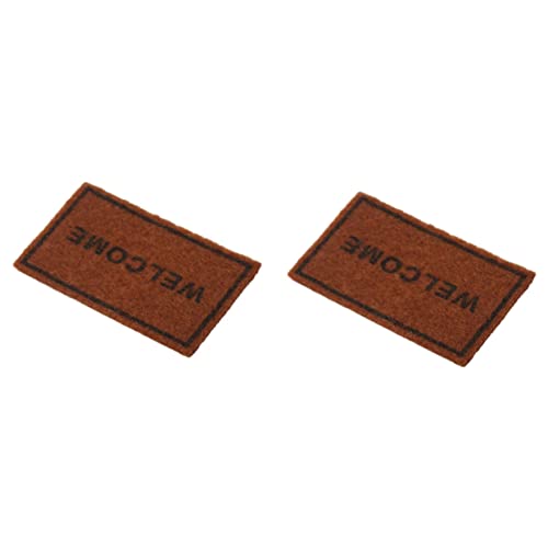 WOONEKY 2 Stück Miniature Welcome Carpet für Puppenhaus Realistische Teppiche für Spielzeugmöbel und Dekoration Braune Farbgebung für Kinderzimmer und Miniatur Szenen von WOONEKY