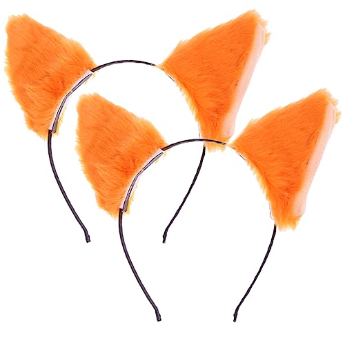 WOONEKY 2 Stück Plüsch Katzenohren Haarreifen Weiche Tierohren Stirnbänder für Karneval Kostüm Party Bequemes Cosplay Accessoire für Frauen und Mädchen Orange von WOONEKY