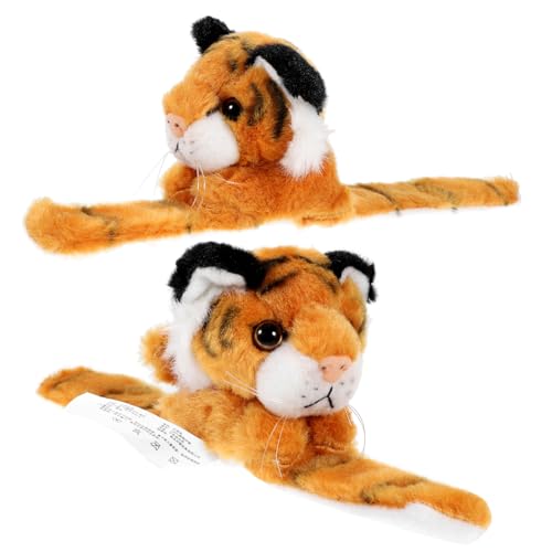 WOONEKY 2 Stück Plüsch Tiger Schnapparmband Kuscheliges Realistisch Gestaltetes Dschungel Tier Armband für Weiches Sicheres Material als Partydeko und Geburtstagsgeschenk von WOONEKY