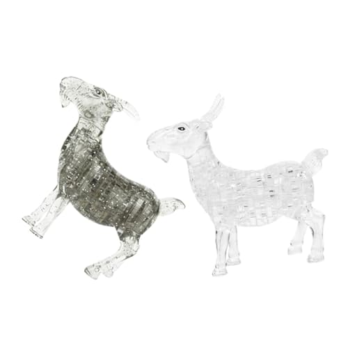 WOONEKY 2 Stück Puzzle Ziegenskulptur Kristalloptik Modernes Graues und Transparentes Design Dekorative Tierfigur für Wohnzimmer und Büro Künstlerische Tierdeko von WOONEKY