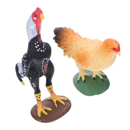 WOONEKY 2 Stück Realistische Miniatur Bauernhof Huhn und Hahn Figuren für Pädagogische Bauernhoftiere für Rollenspiele und Garten Dekoration von WOONEKY