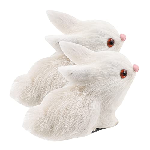 WOONEKY 2 Stück Realistische Plüschkaninchen Deko Lebensechte Furry Rabbit Ornamente für Kinderzimmer und Klassenzimmer Spielzeuge und Kreative Wohnaccessoires von WOONEKY