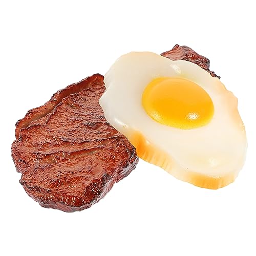 WOONEKY 2 Stück Steak pochiertes Eiermodell Steak-Modell Simulations-Steak- gefälschte Lebensmittel gefälschtes künstliches Steak künstliche Nahrung Party-Essen-Requisiten PVC von WOONEKY
