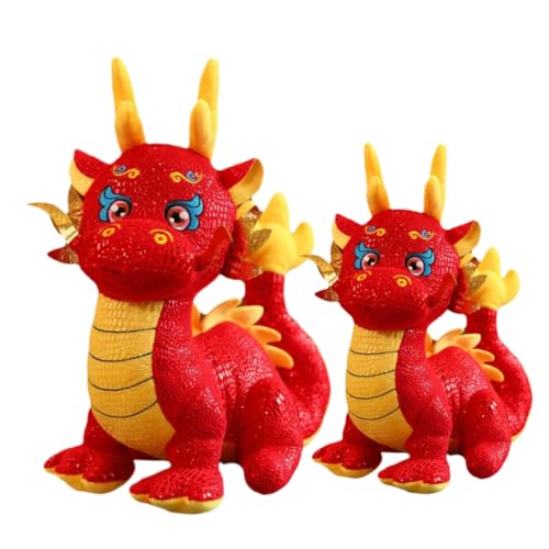 WOONEKY 2 Stück Teiliges Drachen Kuscheltier Chinesisches Neujahrs Maskottchen Plüschiges Drachen Stofftier Glücksbringer für Familie und Freunde von WOONEKY