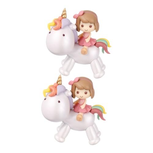 WOONEKY 2 Stück Teiliges Einhorn Mädchen Cake Topper Tortendekoration Shower Party Desktop Dekoration Süße Figur für Festliche Anlässe und Kuchenverzierung von WOONEKY