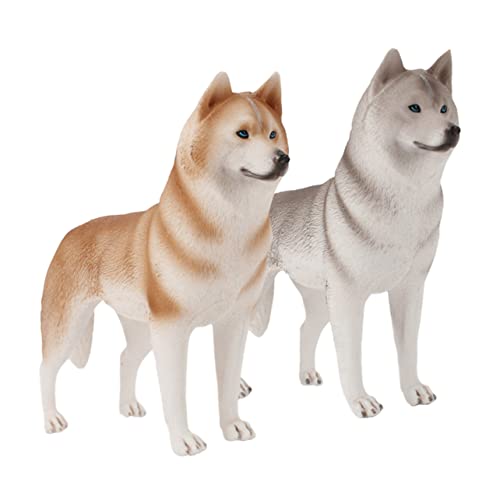 WOONEKY 2 Stück Teiliges Fake Husky Hund Modell Desktop Dekoration Realistische Haustierfigur mit Feiner Oberfläche Deko für Zuhause Büro Auto von WOONEKY