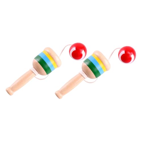 WOONEKY 2 Stück Teiliges Holzspielzeug Balancierendes Kendama Fangspiel für Koordinationstraining für Hand Auge Pädagogisches Holzspielzeug für Jungen und Mädchen Zufällige Farbe von WOONEKY