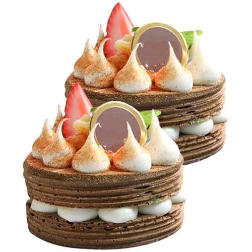 WOONEKY 2 Stück Teiliges Mini Kuchenmodell Realistische Künstliche Tortendeko Fotorequisiten für Hochzeit Party Display Ornamente Kaffee Farbe von WOONEKY