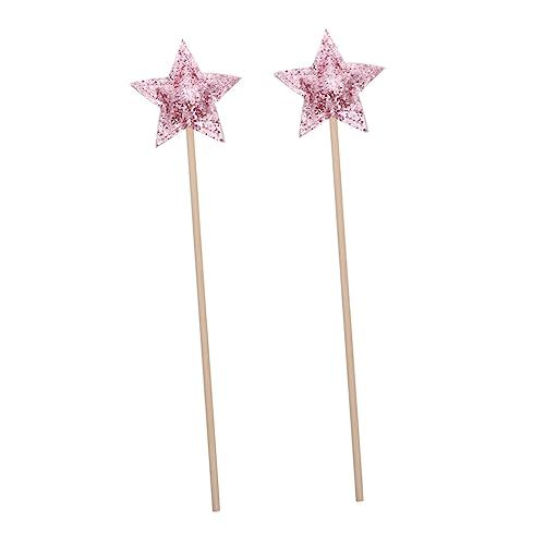 WOONEKY 2 Stück Teiliges Zauberstäbe mit Sternform Holz und Sichere Geburtstagsdeko und Fotorequisite für Mädchen für Party Tanz und Aufführung Tiefes von WOONEKY
