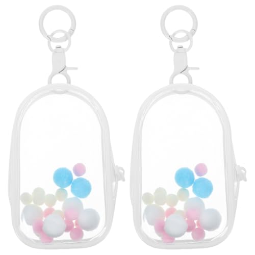WOONEKY 2 Stück Transparente Puppen Aufbewahrungstasche mit Schlüsselanhänger PVC Taschen für Mini Figuren Schmuck und Sammlerstücke mit Reißverschluss und Aufhängeoption von WOONEKY