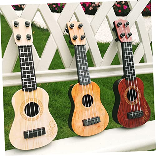 WOONEKY 2 Stück Ukulele Mini Gitarren Modell in Gelb und Braun Stabiles Kunststoff Musikinstrument für Kleinkinder zur Musikalischen Früherziehung von WOONEKY