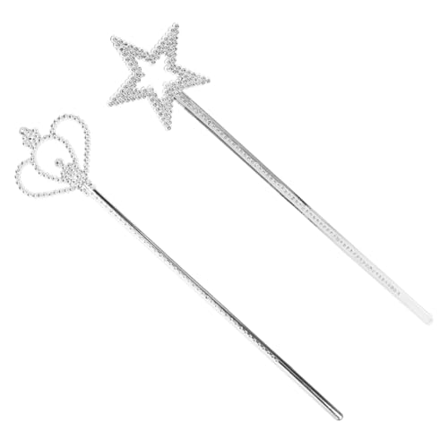 WOONEKY 2 Stück Versilberter Sternstab Fee Für Prinzessin Für Kleine Mädchen Metallischer Stern Meerjungfrau Partygeschenk Königsstab Leuchtstäbe Massenware Rollenspiel von WOONEKY