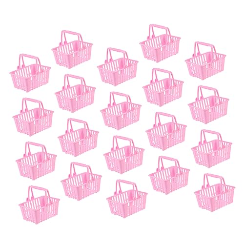 WOONEKY 20 Stück Mini -Einkaufskorbsspielzeug klein Miniatur-Einkaufskörbe mit Griffen einkaufen Shopping Cart Micro Mini -Einkaufskorb für Dollhouse Plastik Rosa von WOONEKY