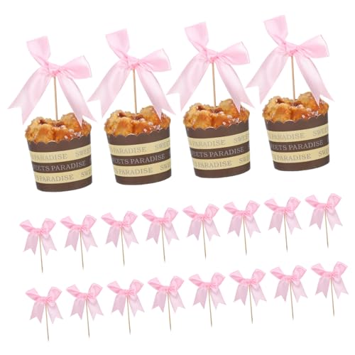 WOONEKY 20 Stück Schleifen Cake Topper für Torte und Dekorative Kuchendekorationen aus Polyester für Geburtstagsfeiern Hochzeiten und Babypartys von WOONEKY