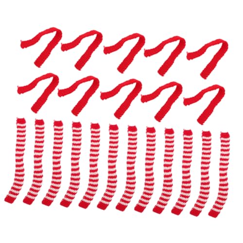 WOONEKY 20 Stück Teiliges Mini Schal für Puppen Rote und Weiße Wollschals mit Streifenmuster Dekorative Party Accessoires Strapazierfähige Mini Wollschals für Weihnachten und von WOONEKY