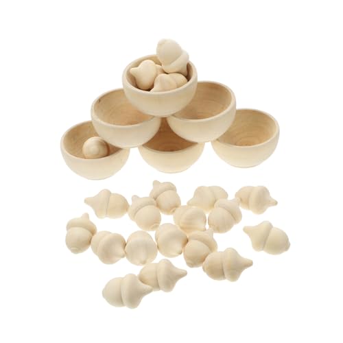 WOONEKY 20Stücke Teiliges Unvollendetes Eicheln Set mit Holzschalen für Sortierspiele Fördert Kreativität und Fantasie bei Kindern aus Hochwertigem Holz Gefertigt von WOONEKY
