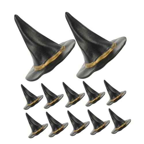 WOONEKY 24 Stück Teiliges Mini Hexenhut Schwarz Miniatur Halloween Deko für Flaschen DIY Bastelzubehör Kleine Zauberer Hüte für Party Puppenhaus und Tischdekoration von WOONEKY