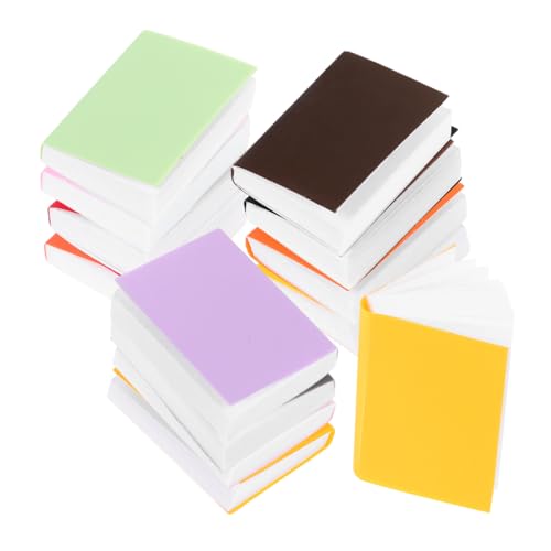 WOONEKY 24 Stück Teiliges Miniatur Bücher Set für Puppenhaus Farbige Mini Bücher Schwarz Rosa Gelb Realistische Dekoration für Puppenhausmöbel und Arbeitszimmer Zubehör von WOONEKY