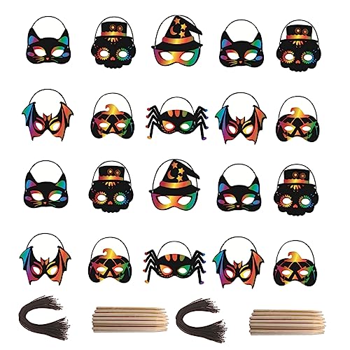WOONEKY 28 Stück Teiliges Halloween Kratzbilder Masken DIY Regenbogen Kratzmasken für Halloween Party Basteln Kreative Fledermaus Masken für Kostüm und Schulfeiern WOONEKY 28 Stück Teiliges Halloween Kratzbilder Masken DIY Regenbogen Kratzmasken für Halloween Party Basteln Kreative Fledermaus Masken für Kostüm und Schulfeiern von WOONEKY