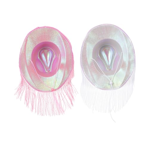 WOONEKY 2Pcs Western Bunte Quasten Cowboy Hat Cosplay Kostüm Hat Hut Kuhhut Disco Party Dekorationen Hut Frauen Kuh Mädchen Hats Performance Kostüm Accessoire Cowgirl Party Dekorationen von WOONEKY