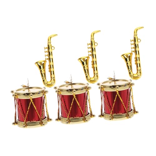 WOONEKY 3 Sätze Mini Musikinstrumente Set Teiliges Miniatur Schlagzeug und Saxophon für Puppenhaus Deko Fotorequisiten und Mikro Szenen Dekoration von WOONEKY