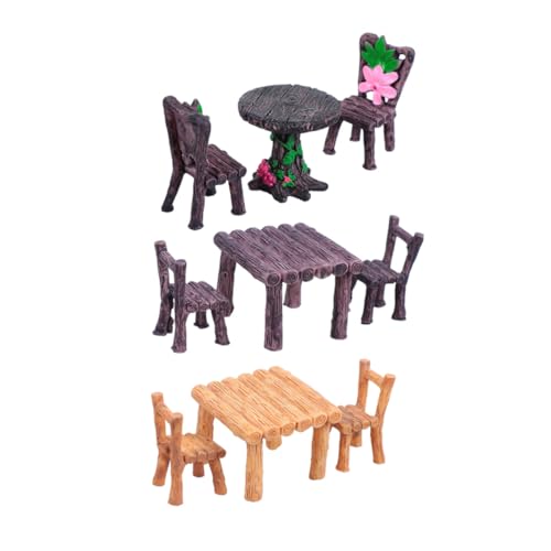 WOONEKY 3 Sätze Miniatur Harz Möbel Realistische Miniatur Tische und Stühle Vielseitige DIY Mikrolandschaft Dekoration Wetterfeste Resin Puppenhaus Möbel für Feengarten und Wohnkultur von WOONEKY
