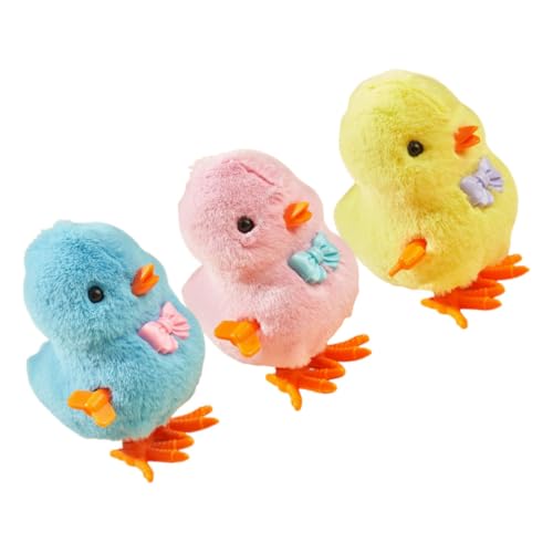 WOONEKY 3 Stück Aufzieh Hühner Springende Küken für Ostern und Feste Fördert Koordination und Bewegungsfreude Gelb Blau von WOONEKY