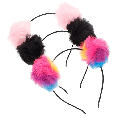 WOONEKY 3 Stück Haarreif mit Flauschigen Katzenohren Weiches Buntes Stirnband für Mädchen Niedliches Party und Cosplay Accessoire für Geburtstags und Kostümpartys von WOONEKY