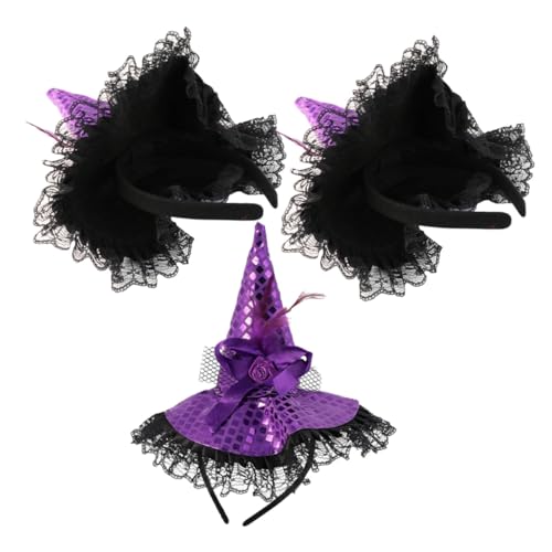 WOONEKY 3 Stück Hexenhut Haarreif mit Pailletten und Spitze Leichter Halloween Kopfschmuck für Damen und Mädchen Komfortables Stirnband für Party Cosplay und Verkleidung WOONEKY 3 Stück Hexenhut Haarreif mit Pailletten und Spitze Leichter Halloween Kopfschmuck für Damen und Mädchen Komfortables Stirnband für Party Cosplay und Verkleidung von WOONEKY