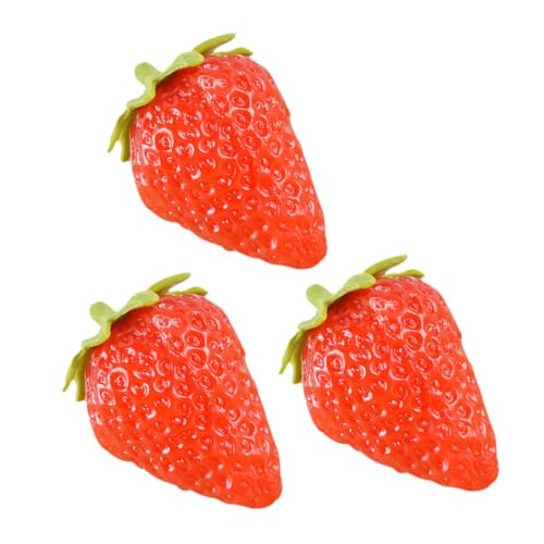 WOONEKY 3 Stück Künstliche Erdbeeren aus Weichem PVC Realistische Dekorationen für DIY Wohnaccessoires Langlebige Simulation mit Natürlichem Aussehen Vielseitig Einsetzbar für Zuhause und von WOONEKY