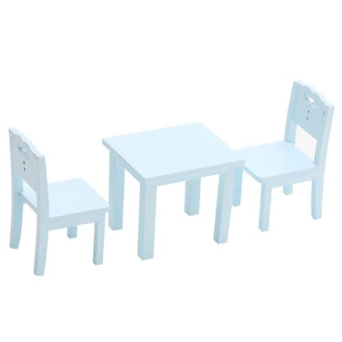 WOONEKY 3 Stück Mini Schlafzimmer Möbelset Blaues Tisch und Stuhlmodell Leichtes Kleines für Kinderzimmer Zubehör von WOONEKY