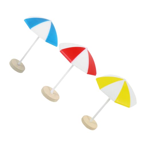 WOONEKY 3 Stück Miniatur Strandsonnenschirm Mittlere in Rot Gelb Blau Vielseitig für DIY Puppenhaus Mikro-Landschaft Puppendekoration Leicht und Kompakt für Kreative Gestaltung von WOONEKY
