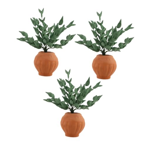 WOONEKY 3 Stück Puppenhausdekoration Puppenhaus-Minipflanze gefälschte saftige Verzierung Mini-Bonsai Mini-Blumentopf kleine Puppenstubendekoration Puppenhauszubehör Ton Grün von WOONEKY