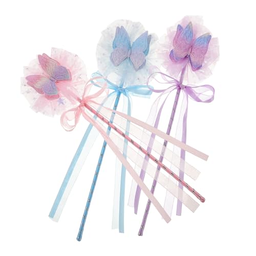 WOONEKY 3 Stück Teiliges Feenstab für Zauberhafte Prinzessinnen Party Accessoires mit Niedlichem Schleifendesign Pastellfarbenes Cosplay Zauberstab und Himmelblau von WOONEKY