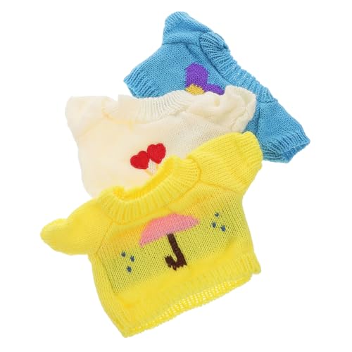 WOONEKY 3 Stück Teiliges Mini Kostüm für Stofftiere Süße Kleidung für Puppen mit Weißem Kirsch Sweater Gelbem Regenschirm Pullover und Blauem Herz Sweater Perfektes Puppenzubehör für von WOONEKY