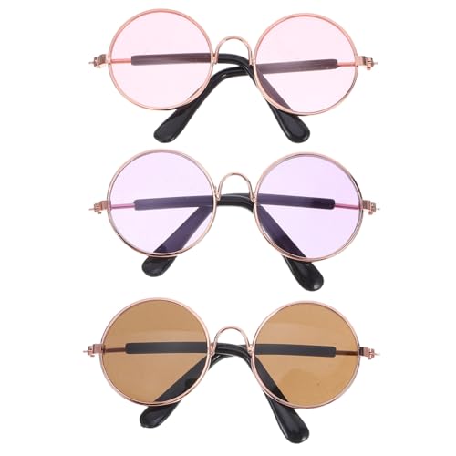 WOONEKY 3 Stück Teiliges Mini Puppenbrillen Stabilem Metall Drahtfassung mit Goldfarbenen Rahmen für Puppenhaus Dekoration und Kostümzubehör Inklusive Rosa Violett und Braunen Gläsern von WOONEKY