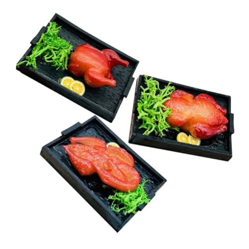WOONEKY 3 Stück Teiliges Miniatur Essensset mit Täuschend Echt Aussehender Fake Brathähnchen Gans und Ente Detailgetreue Küchen Deko für Puppenhäuser DIY Bastelfans und Festliche von WOONEKY