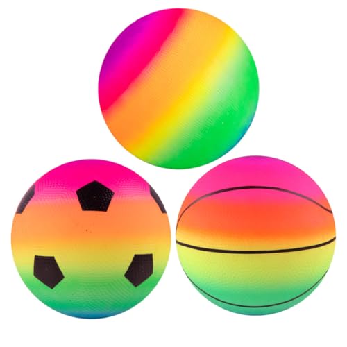 WOONEKY 3 Stück Teiliges Regenbogen Jump Bälle für Basketballspielzeug Hand Augen Koordination und Motorischen Fähigkeiten für Drinnen und Draußen von WOONEKY